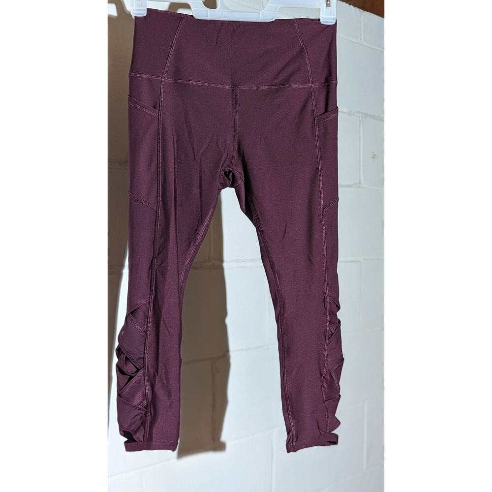 Active Queens Burgundy Cropped Leggings Lattice Detail Pockets Activewear Medium